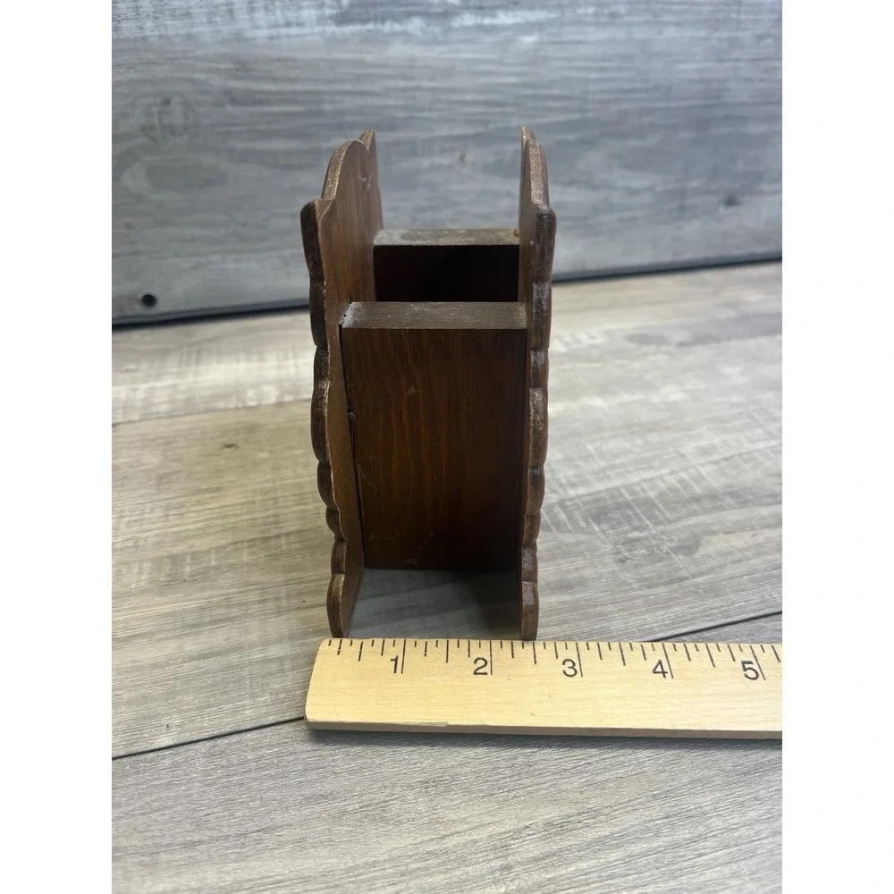 Wooden Owl Napkin Letter Holder Vintage 70s Retro MCM Carved Wood
